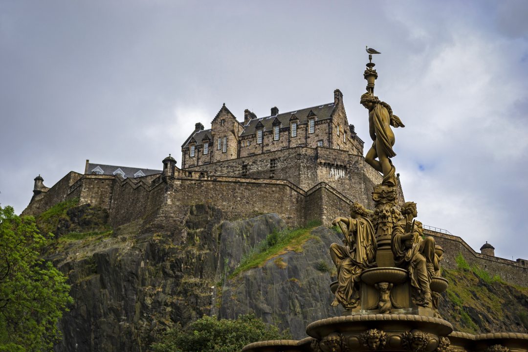 View on Edinburgh Castle from Princes Street Gardens Edinburgh