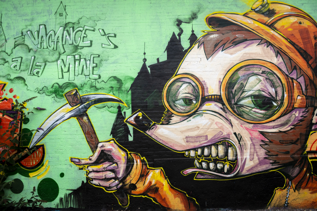 Street art over de mijnwerkers in Charleroi